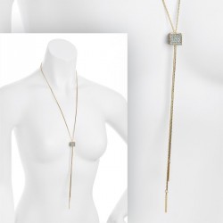 Necklace - Gold colour crystal adjustable cube chain...