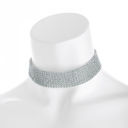Necklace - Rhodium colour and heat seal crystal choker...