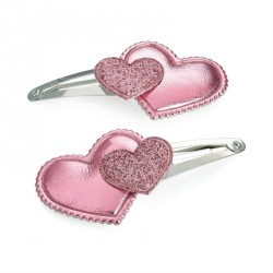 Hair clip set - Two piece rhodium colour and pink heart...