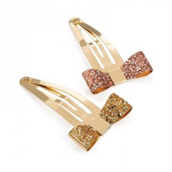 Hair clip set - Two piece gold colour with gold and rose...