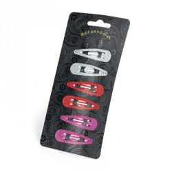 Hair clip set - Six piece silver, red and fuchsia glitter...