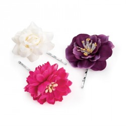 Hair flower set - Three piece cream, fuchsia and purple...