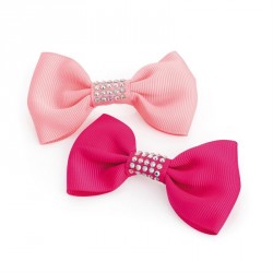 Hair bow set - Two piece pink tone AB crystal effect hair...