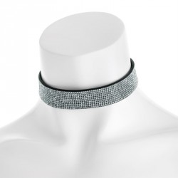 Necklace - Rhodium colour black velvet look heat seal...