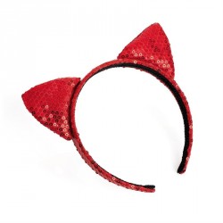 Hairband - Red sequin cats ears headband. - (HA31307)