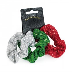 Hair scrunchie set - Three piece red, green and silver...