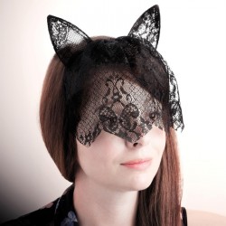 Masquerade Hairband - Black lace effect cats ears and...