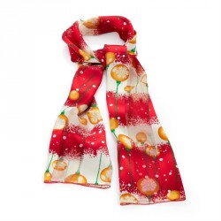 Scarf - Red and gold tone Christmas bauble print satin...