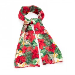 Scarf - Red & green tone Christmas flower print satin...