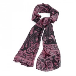 Scarf - Black and pink paisley print scarf. - (SC31273)