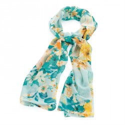 Scarf - Green tone flower print scarf. - (SC31272)