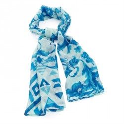 Scarf - Blue tone flower print scarf. - (SC31263)