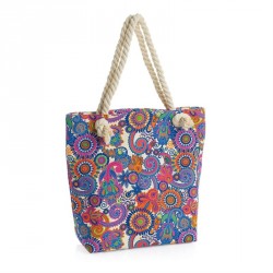 Bag - Blue and orange tone pattern rope handle bag. -...