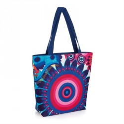 Bag - Blue and multi colour flower design bag. - (BG31253)