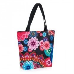 Bag - Black and multi colour flower design bag. - (BG31250)