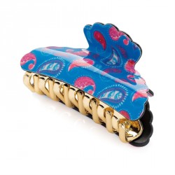Hair clip - Blue tone paisley design hair claw clip. -...