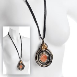 Necklace - Four row gold colour and black colour coral...
