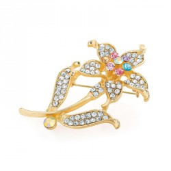 Brooch - Gold colour crystal and multi crystal flower...