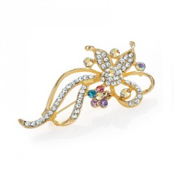 Brooch - Gold colour crystal and multi crystal brooch. -...