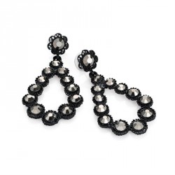 Earring - Black enamel hematite colour crystal drop post...
