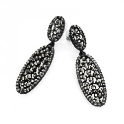 Earring - Black enamel hematite colour crystal drop post...