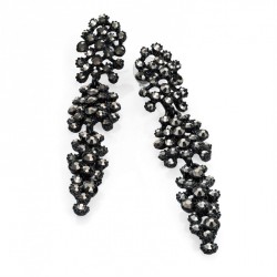 Earring - Black enamel hematite colour crystal drop post...
