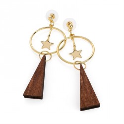 Earring - Gold colour wood effect star design drop...
