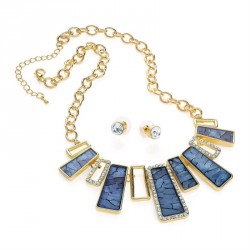Necklace & Earring set - Gold colour crystal blue shell...