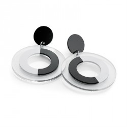 Earring - Two tone black and white disc earrings. -...