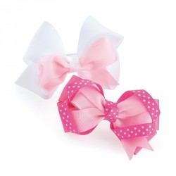 Hair bow set - Two piece pink tone polka dot design hair...
