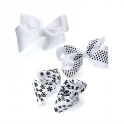 Hair bow set - Three piece white and black pattern hair...