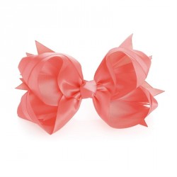 Hair bow - Coral colour satin look hair bow on clip. -...