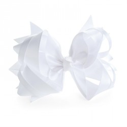 Hair bow - White satin look hair bow on clip. - (HA31186)