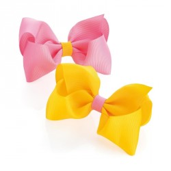 Hair bow set - Two piece two tone pink and yellow hair...
