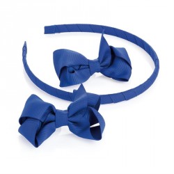 Hairband & Hair bow set - Three piece royal blue hair bow...