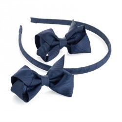 Headband & Hair bow set - Three piece navy blue hair bow...