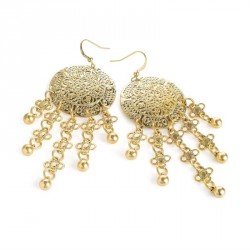 Earring - Worn gold colour ethnic design charm tassel...