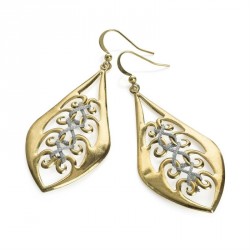 Earrings - Brushed gold and silver thread colour oval...