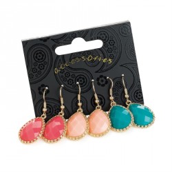 Earring set - Three pairs gold colour pink, peach and...