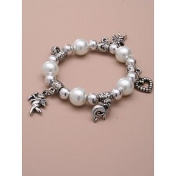 black or pearl bead and silv charm bracelet
