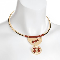 Necklace - Gold colour brown thread tribal look collar...