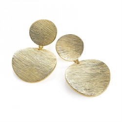 Earring - Gold colour textured design double disc drop...
