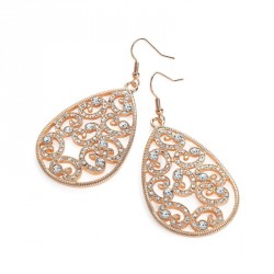 Earring - Light rose gold colour crystal oval design drop...