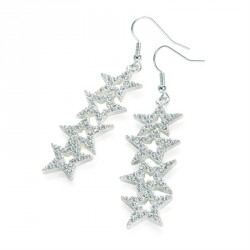 Earring - Silver colour crystal star design drop...
