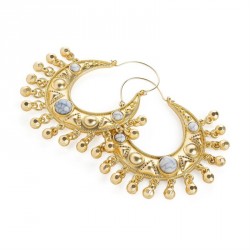 Earring - Worn gold colour white marble effect tribal...