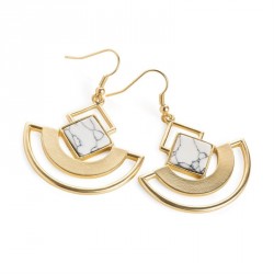 Earring - Worn gold colour white marble effect drop...