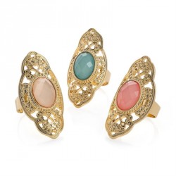 Ring set - Three piece gold colour green, pink and white...