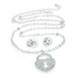Necklace & Earring set - Silver colour crystal lock...