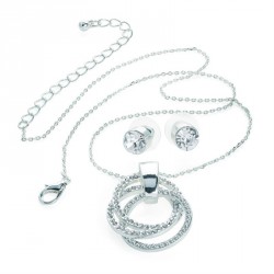 Necklace & Earring set - Silver colour crystal interlock...