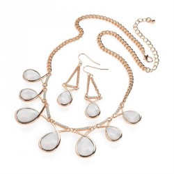 Necklace & Earring set - Rose gold colour crystal white...